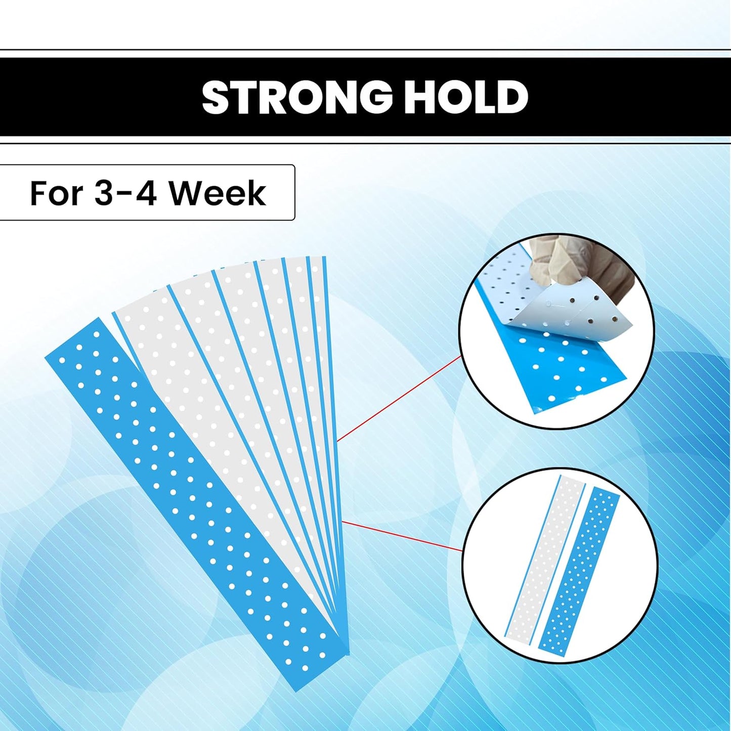 WalkerTape Extenda Bond Plus Bonding Strips With Holes | Skin-friendly Hair Patch Tape| Waterproof and Heat- Resident| Double sided and Transparent Wig Tape | Size - 1 1/2" X 12" (Blue - 100Pcs)