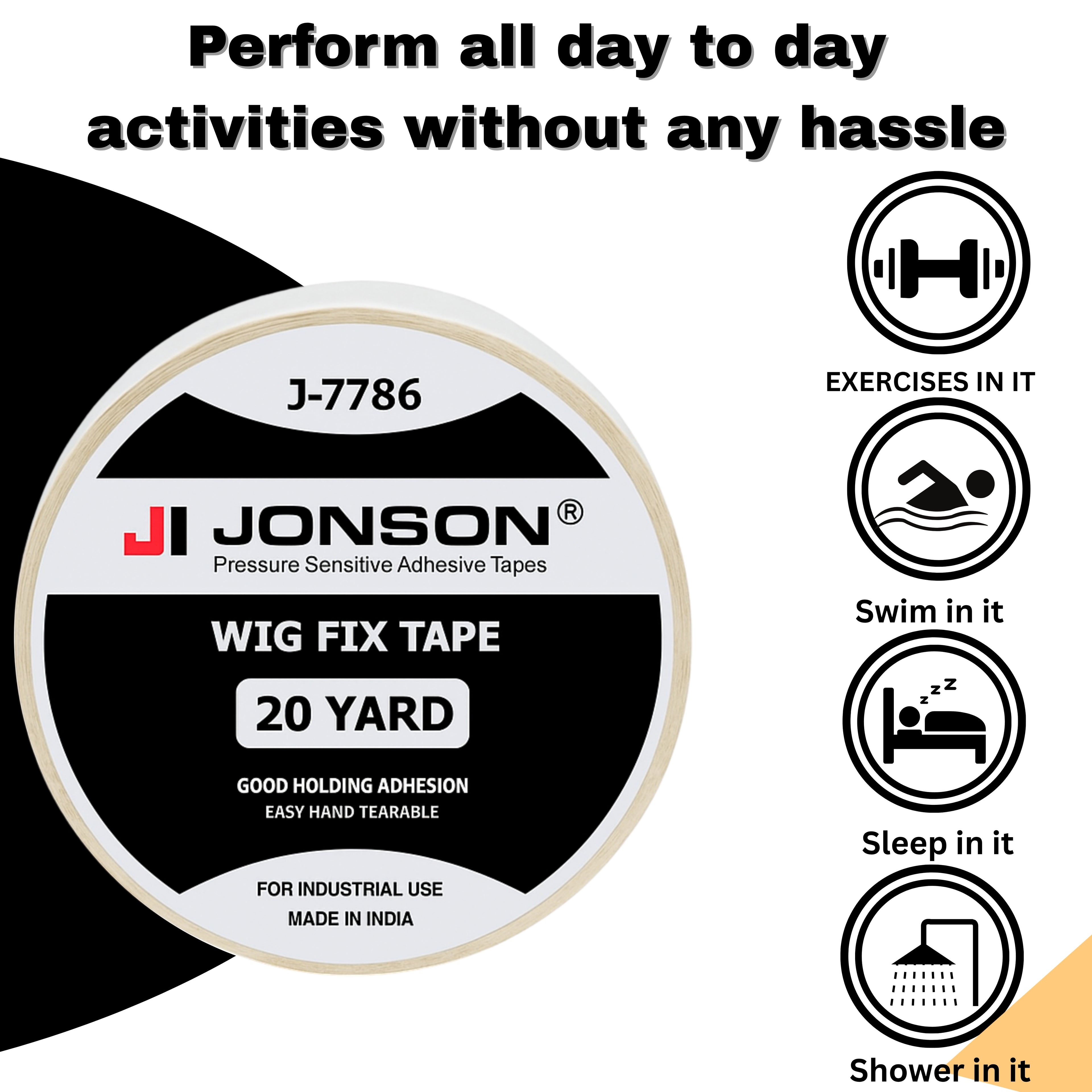Jonson White Wig Fix Tape 20 Yards | Waterproof Easy to Use | No Irritation On Skin | Stong Hold | Skin - Frendly | Double Saided |