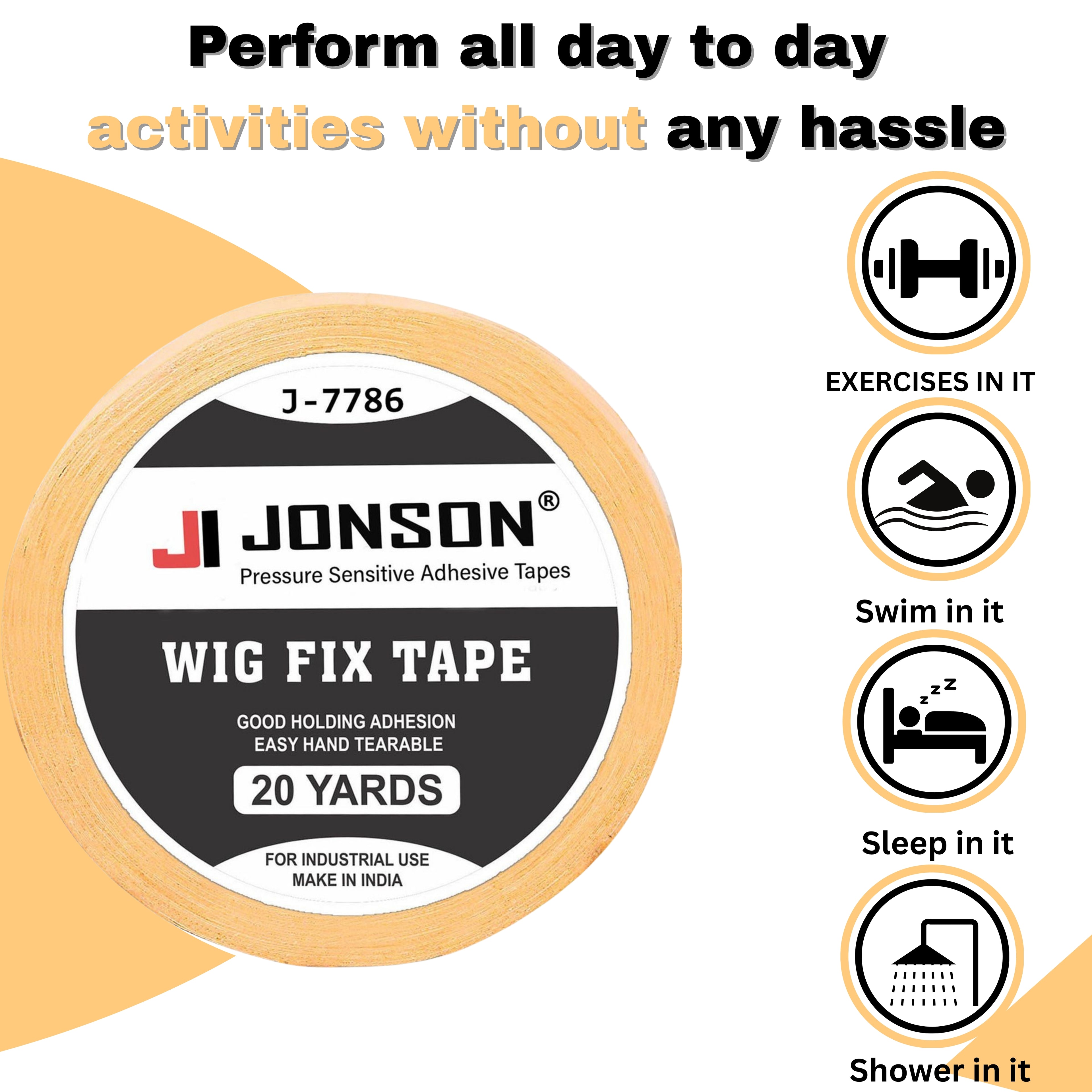 Jonson Yellow Cotton Hair Patch Tape | Strong Hold 7-14 Days | Water & Sweat Resistant | Skin-Friendly | Easy to Apply & Remove | 20 Yards