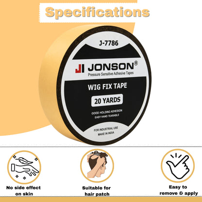 Jonson Hair Wig Fix Black Tape | Strong Hold 7-14 Days | Water & Sweat Resistant | Skin-Friendly | Easy to Apply & Remove | 20 Yards