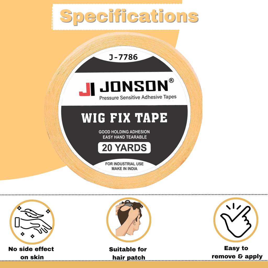 Jonson Yellow Cotton Hair Patch Tape | Strong Hold 7-14 Days | Water & Sweat Resistant | Skin-Friendly | Easy to Apply & Remove | 20 Yards
