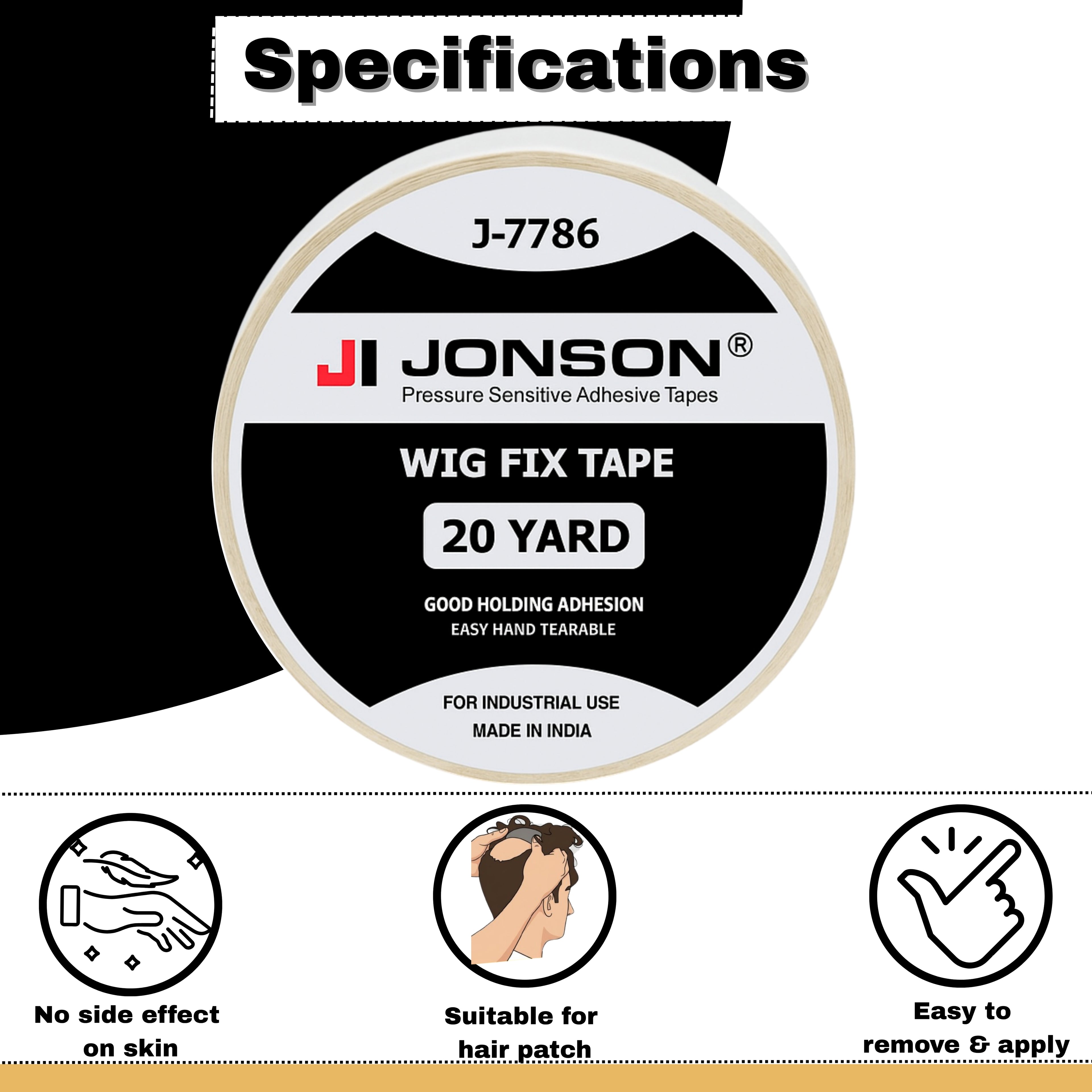 Jonson White Wig Fix Tape 20 Yards | Waterproof Easy to Use | No Irritation On Skin | Stong Hold | Skin - Frendly | Double Saided |