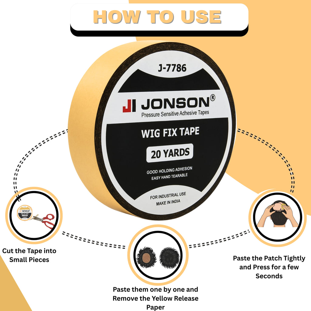 Jonson Hair Wig Fix Black Tape | Strong Hold 7-14 Days | Water & Sweat Resistant | Skin-Friendly | Easy to Apply & Remove | 20 Yards