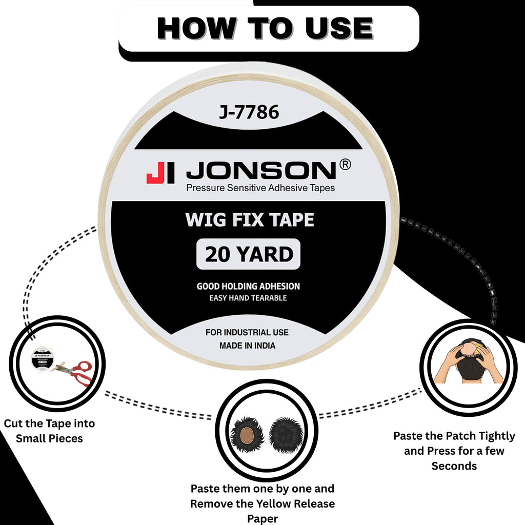 Jonson White Wig Fix Tape 20 Yards | Waterproof Easy to Use | No Irritation On Skin | Stong Hold | Skin - Frendly | Double Saided |
