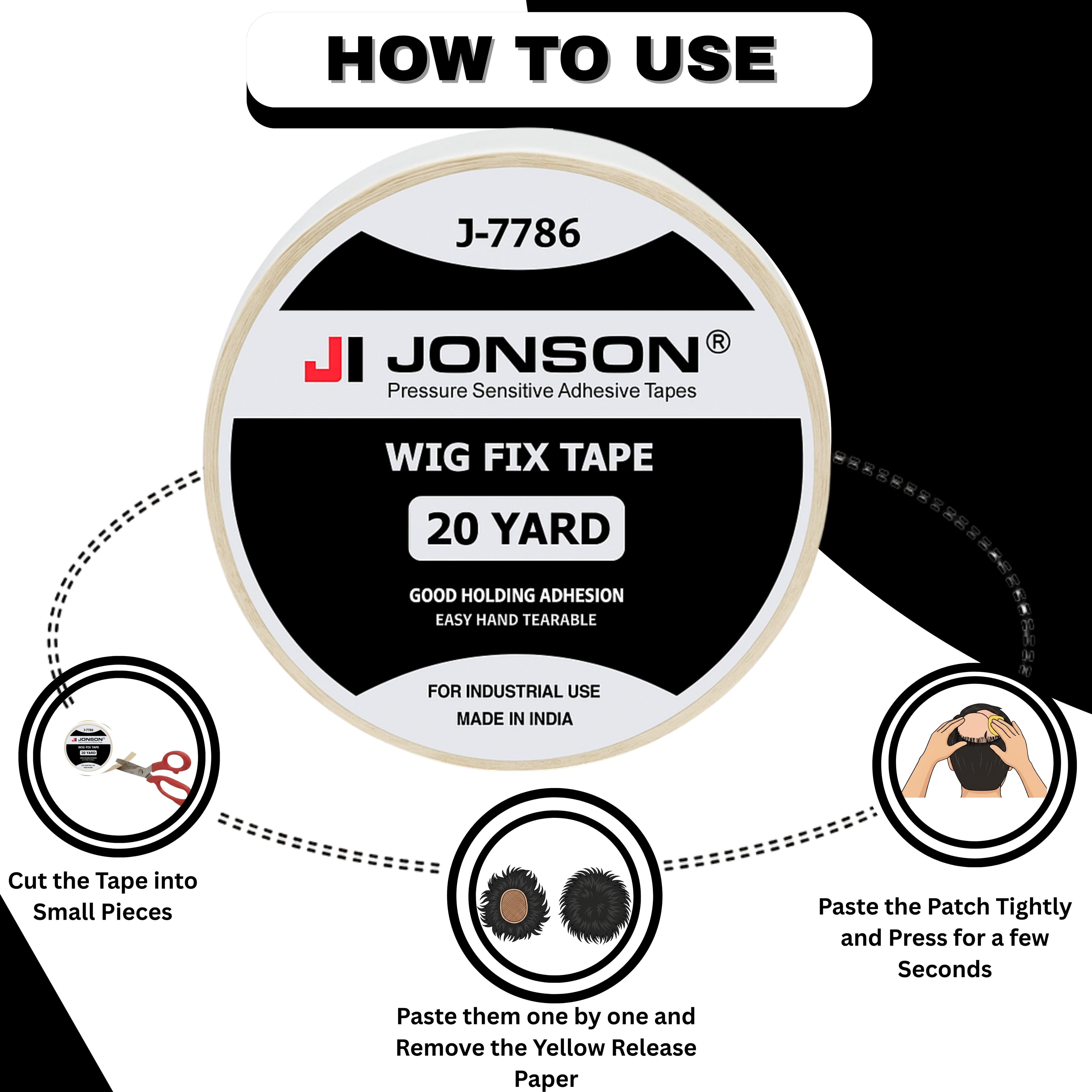 Jonson White Wig Fix Tape 20 Yards | Waterproof Easy to Use | No Irritation On Skin | Stong Hold | Skin - Frendly | Double Saided |