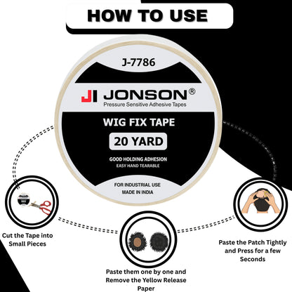 Jonson White Wig Fix Tape 20 Yards | Waterproof Easy to Use | No Irritation On Skin | Stong Hold | Skin - Frendly | Double Saided |