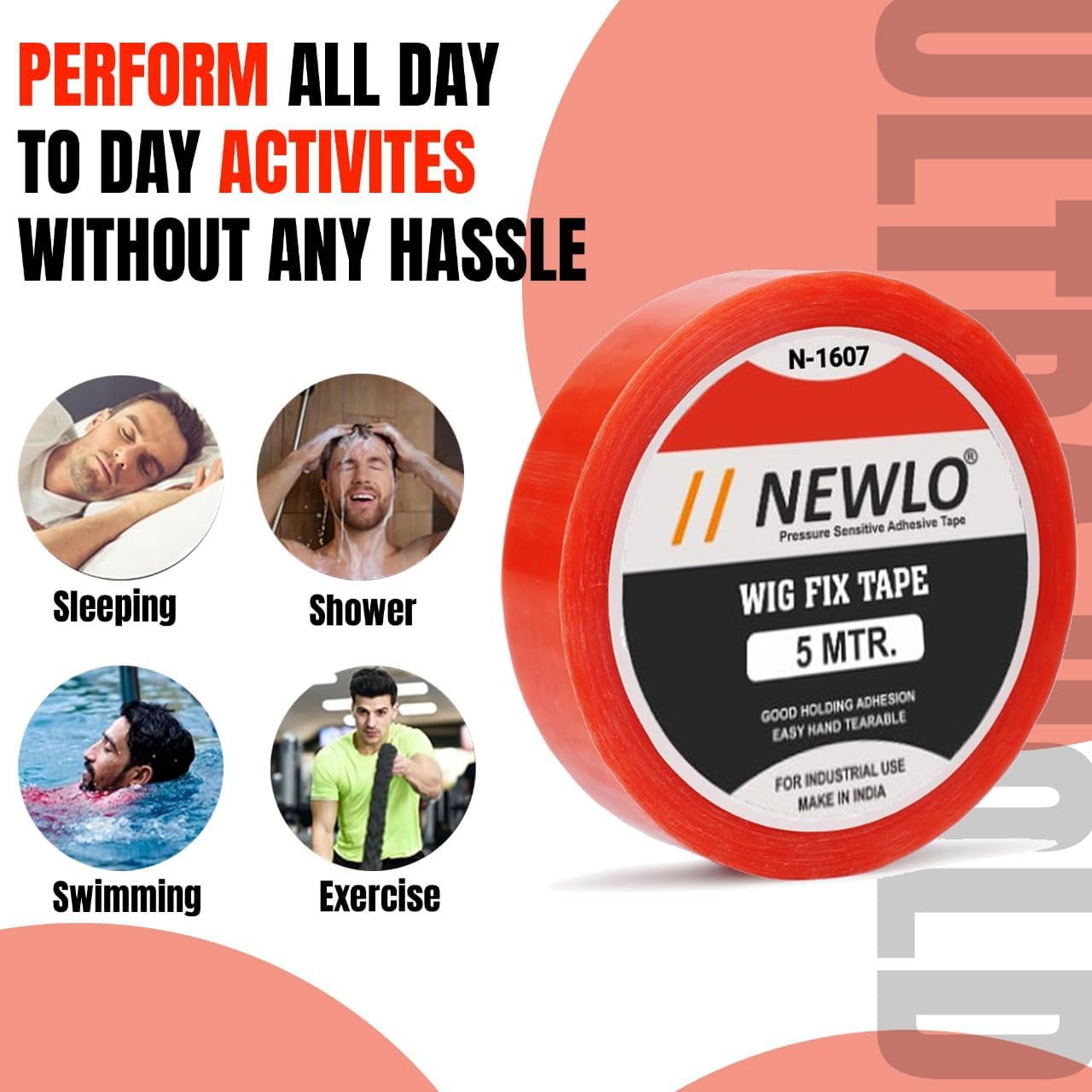 Newlo Red Wig Fix Tape 5M | Double Sided Tape | Waterproof Tape | Easy To Use | No Irritation On Skin | Strong Hold |