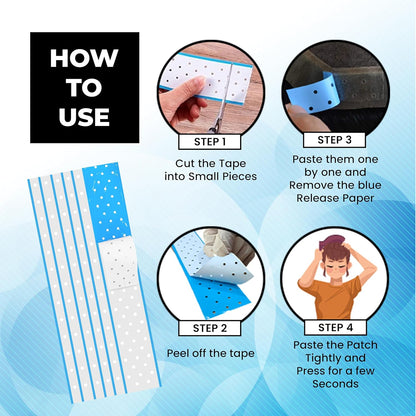 WalkerTape Extenda Bond Plus Bonding Strips With Holes | Skin-friendly Hair Patch Tape| Waterproof and Heat- Resident| Double sided and Transparent Wig Tape | Size - 1 1/2" X 12" (Blue - 100Pcs)