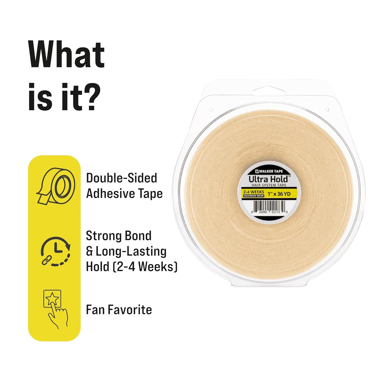 Walker Tape Ultra Hold Waterproof Double-Sided Hair System Wig Tape I Maximum Hold Up to 2-4 Weeks I 1 Inch X 36 Yards