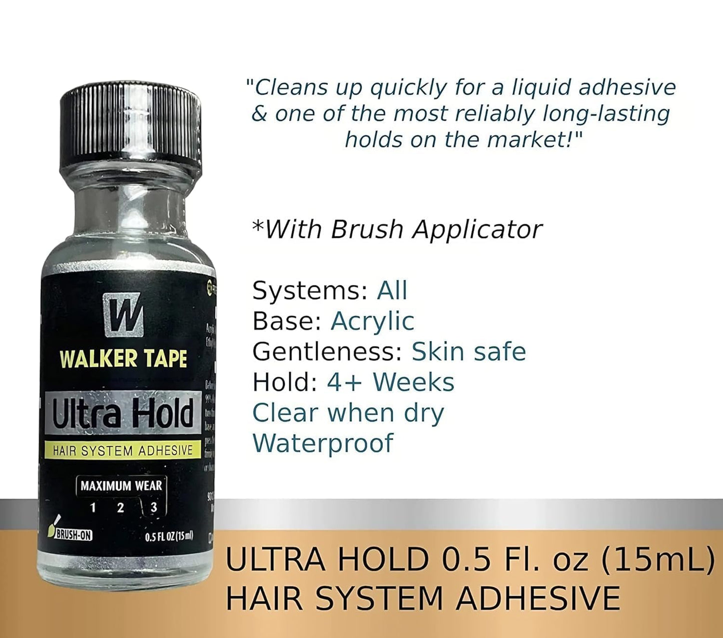 Walker Tape Ultra Hold Hair Patch Glue | Waterproof | Maximum Wear (4+ Weeks) | Clear Transperent Glue | Skin Safe (15 ML)