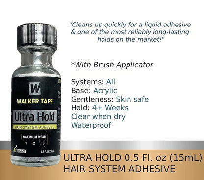 Walker Tape Ultra Hold Hair Patch Glue | Waterproof | Maximum Wear (4+ Weeks) | Clear Transperent Glue | Skin Safe (15 ML)