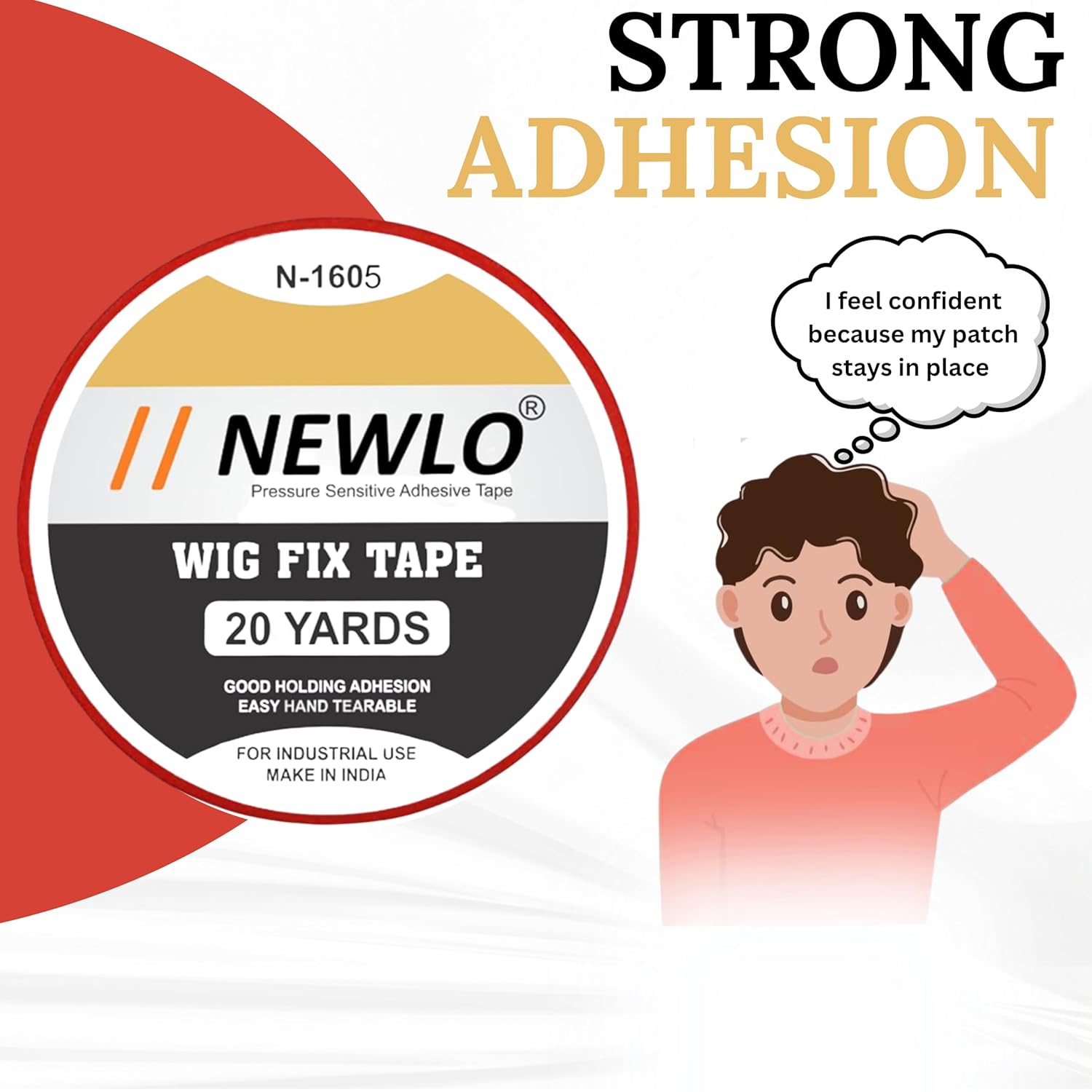 Newlo Wig Fix Red Tape 20 Yards | Strong Adhesion | Easy Application | Non-Shiny Finish | Sensi Tek | Waterproof | Double Sided |