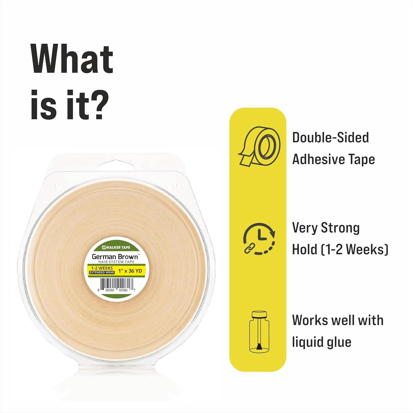 Walker Tape Ultra Hold Waterproof Double-Sided Hair System Wig Tape I Maximum Hold Up to 2-4 Weeks I 1 Inch X 36 Yards