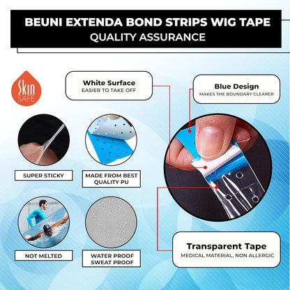 WalkerTape Extenda Bond Plus Bonding Strips With Holes | Skin-friendly Hair Patch Tape| Waterproof and Heat- Resident| Double sided and Transparent Wig Tape | Size - 1 1/2" X 12" (Blue - 100Pcs)