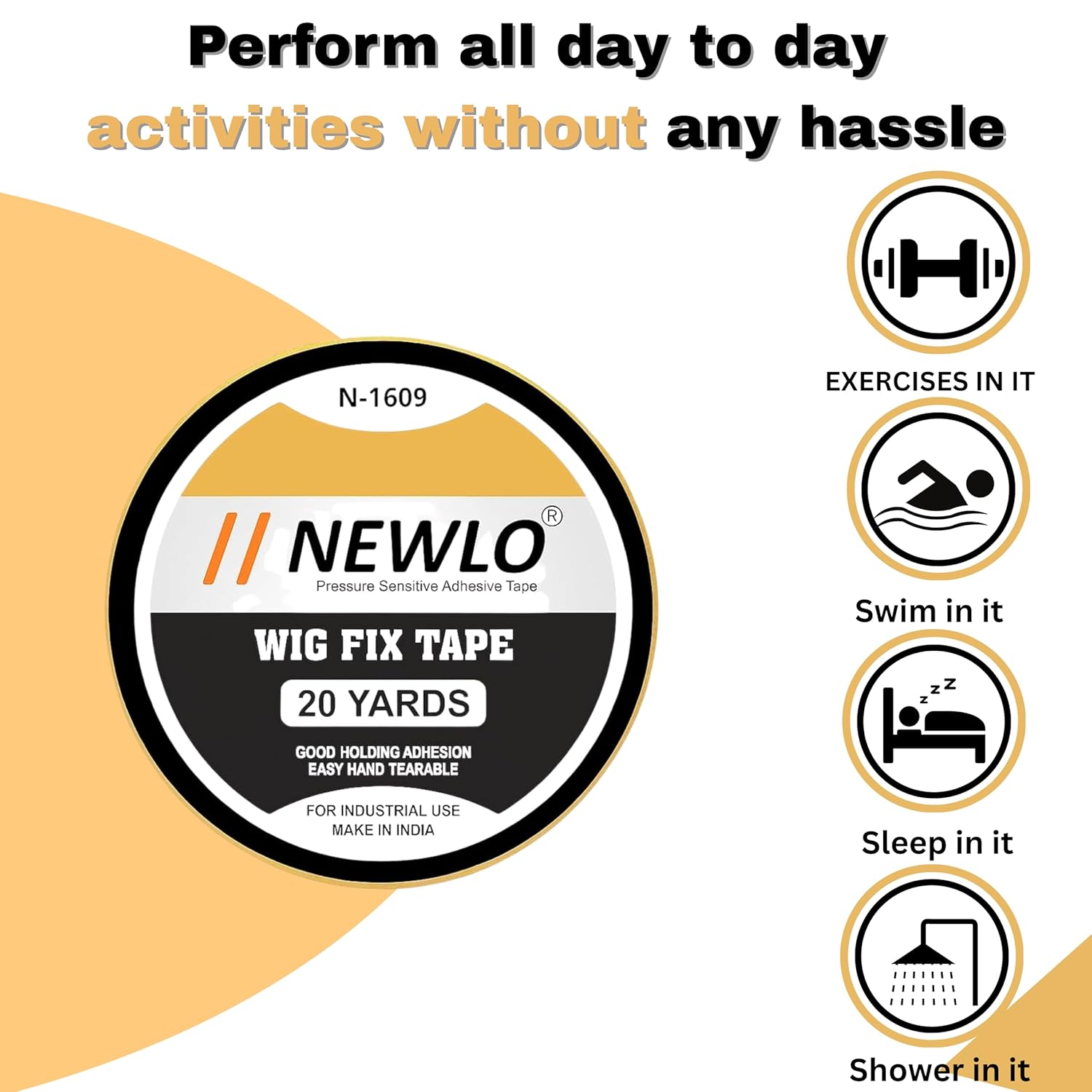 Newlo Black Hair Wig Fix Tape 20 Yards | Double-sided Tape | Water & Sweat Resistant | Skin-Friendly | Easy to Apply & Remove |