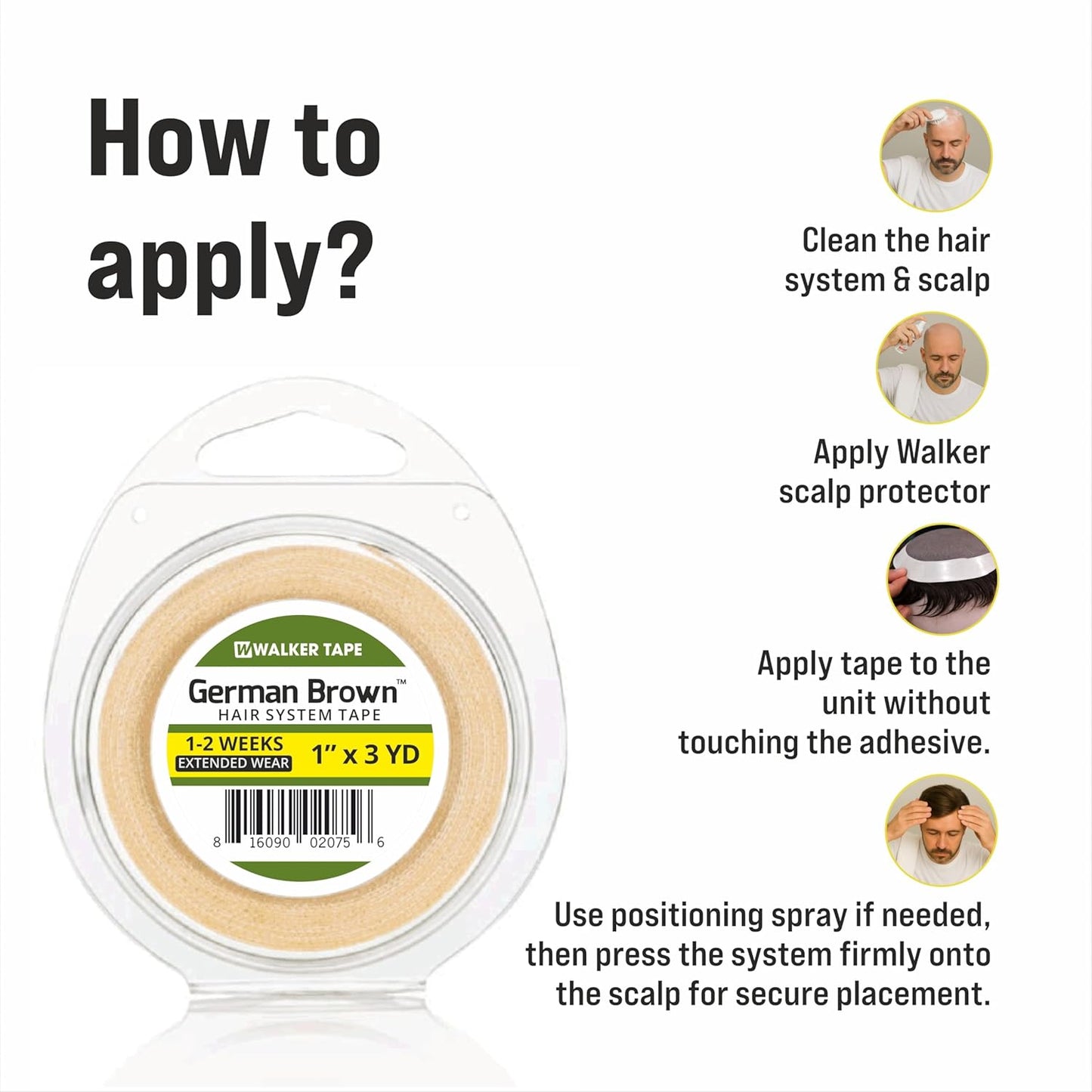 Walker Tape German Brown Wig Tape Double Sided Waterproof Hair System Adhesive | Strong Hold 2–4 Weeks | Easy Apply & Remove for Wigs, Toupees & Hair Patches (1 Inch X 3 Yard)