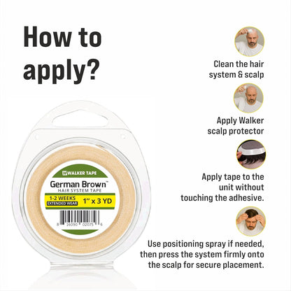 Walker Tape German Brown Wig Tape Double Sided Waterproof Hair System Adhesive | Strong Hold 2–4 Weeks | Easy Apply & Remove for Wigs, Toupees & Hair Patches (1 Inch X 3 Yard)