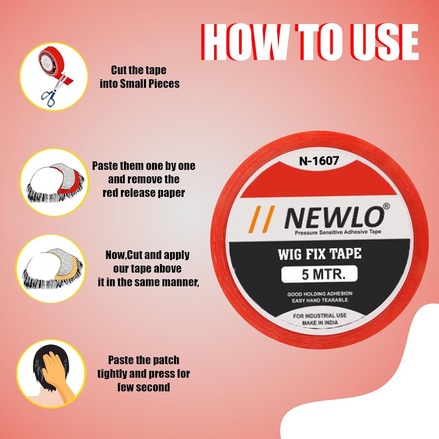 Newlo Red Wig Fix Tape 5M | Double Sided Tape | Waterproof Tape | Easy To Use | No Irritation On Skin | Strong Hold |