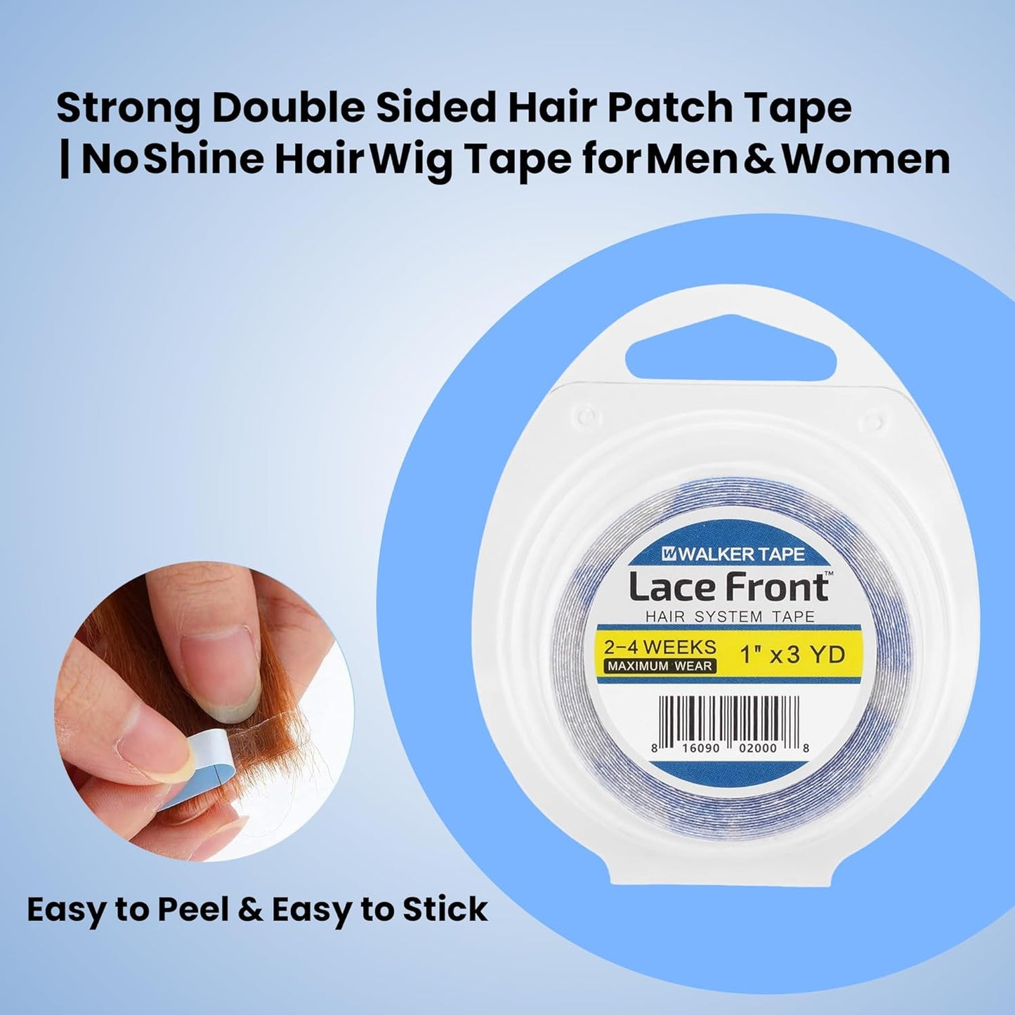 WalkerTape Lace Front Waterproof Double -Sided Wig Tape (1 Inch x 3 Metre) | Hair Patch Tape For Men & Women | Strong Adhesive for Hair System | Maximum Hold Upto 2-4 Week | Easy to Use & Clean | Blue