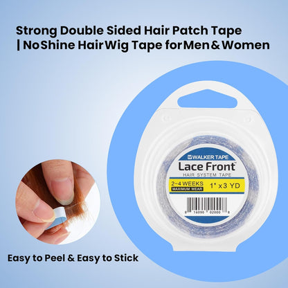 WalkerTape Lace Front Waterproof Double -Sided Wig Tape (1 Inch x 3 Metre) | Hair Patch Tape For Men & Women | Strong Adhesive for Hair System | Maximum Hold Upto 2-4 Week | Easy to Use & Clean | Blue