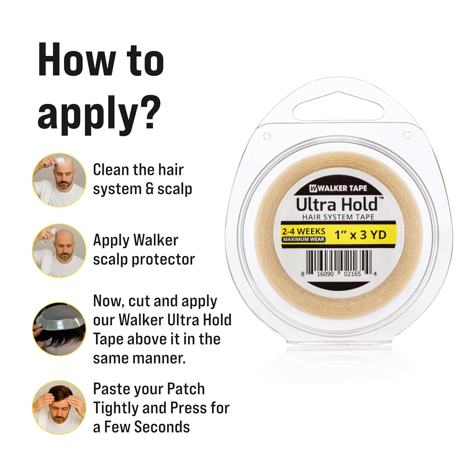 Walker Tape Ultra Hold Waterproof Double-Sided Hair System Wig Tape – All-Weather Resistant, Maximum Hold Up to 2-4 Weeks, 1 Inch X 3 Yards – Easy to Use