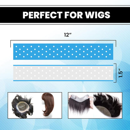 WalkerTape Extenda Bond Plus Bonding Strips With Holes | Skin-friendly Hair Patch Tape| Waterproof and Heat- Resident| Double sided and Transparent Wig Tape | Size - 1 1/2" X 12" (Blue - 100Pcs)