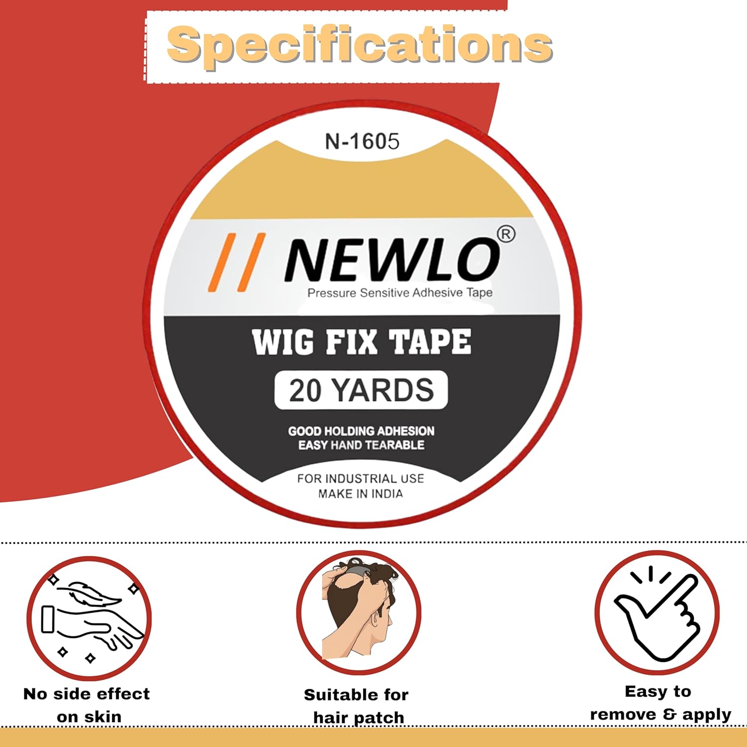 Newlo Wig Fix Red Tape 20 Yards | Strong Adhesion | Easy Application | Non-Shiny Finish | Sensi Tek | Waterproof | Double Sided |