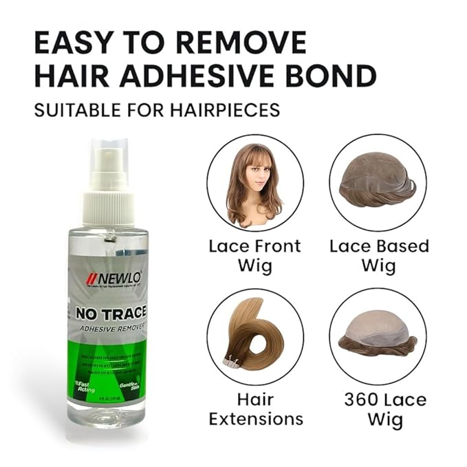 Newlo No Trace Adhesive Remover For Hair Patch & Wigs| Fast-Acting| Citrus Flavour| Great Cleaner| 4 oz. (118 ml)