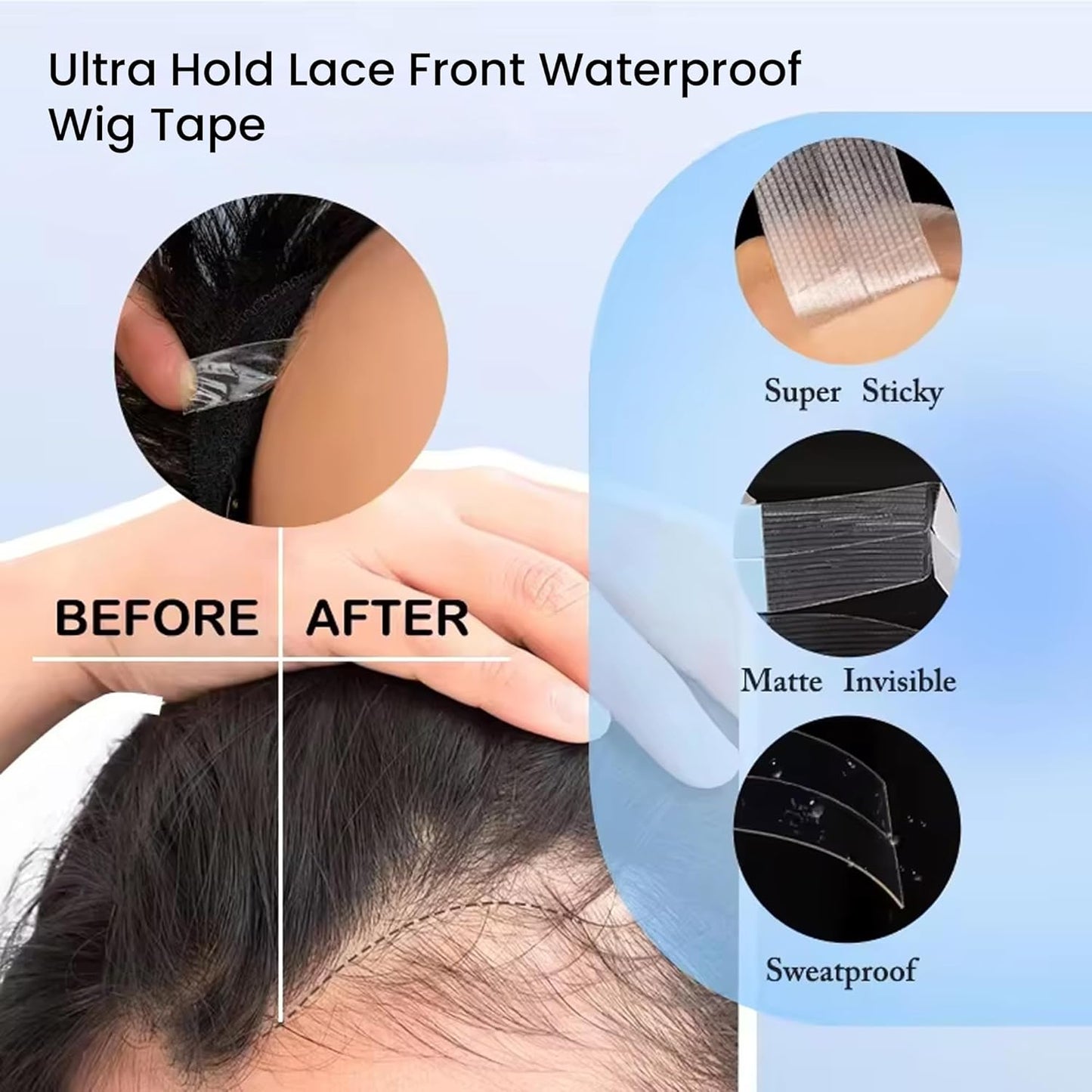 WalkerTape Lace Front Waterproof Double -Sided Wig Tape (1 Inch x 3 Metre) | Hair Patch Tape For Men & Women | Strong Adhesive for Hair System | Maximum Hold Upto 2-4 Week | Easy to Use & Clean | Blue