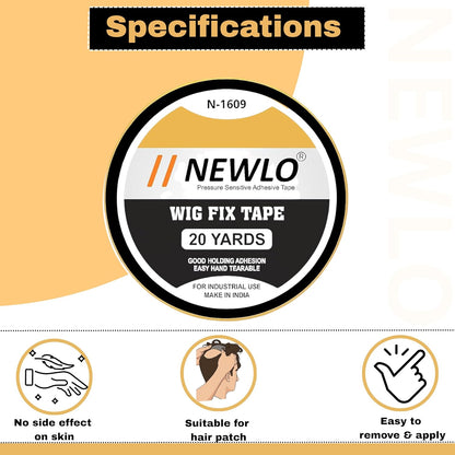 Newlo Black Hair Wig Fix Tape 20 Yards | Double-sided Tape | Water & Sweat Resistant | Skin-Friendly | Easy to Apply & Remove |