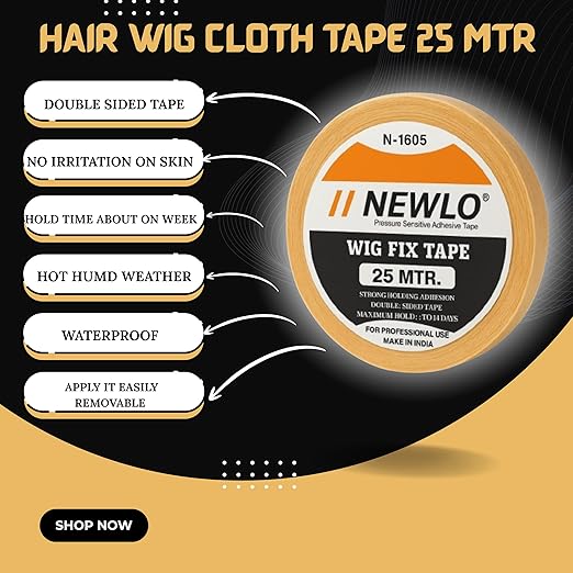 Newlo Golden Cloth Hair Patch Tape | Hair Wig Tape| Double-sided | Cotton-Cloth | Waterproof| 25 Meter
