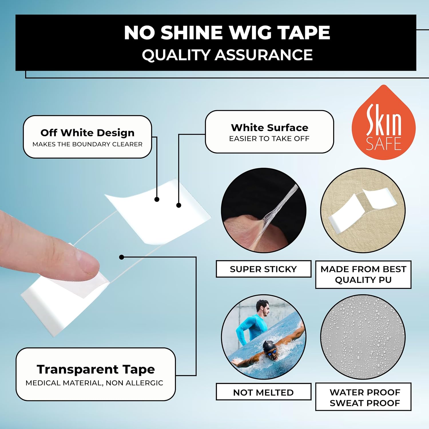 WalkerTape No-Shine Hair Patch Tape -36 Pcs | Strong Hold Wig & Hair System Adhesive Tape | Waterproof, Sweat Resistant | 3–4 Weeks Hold | Curved Strips for Men & Women