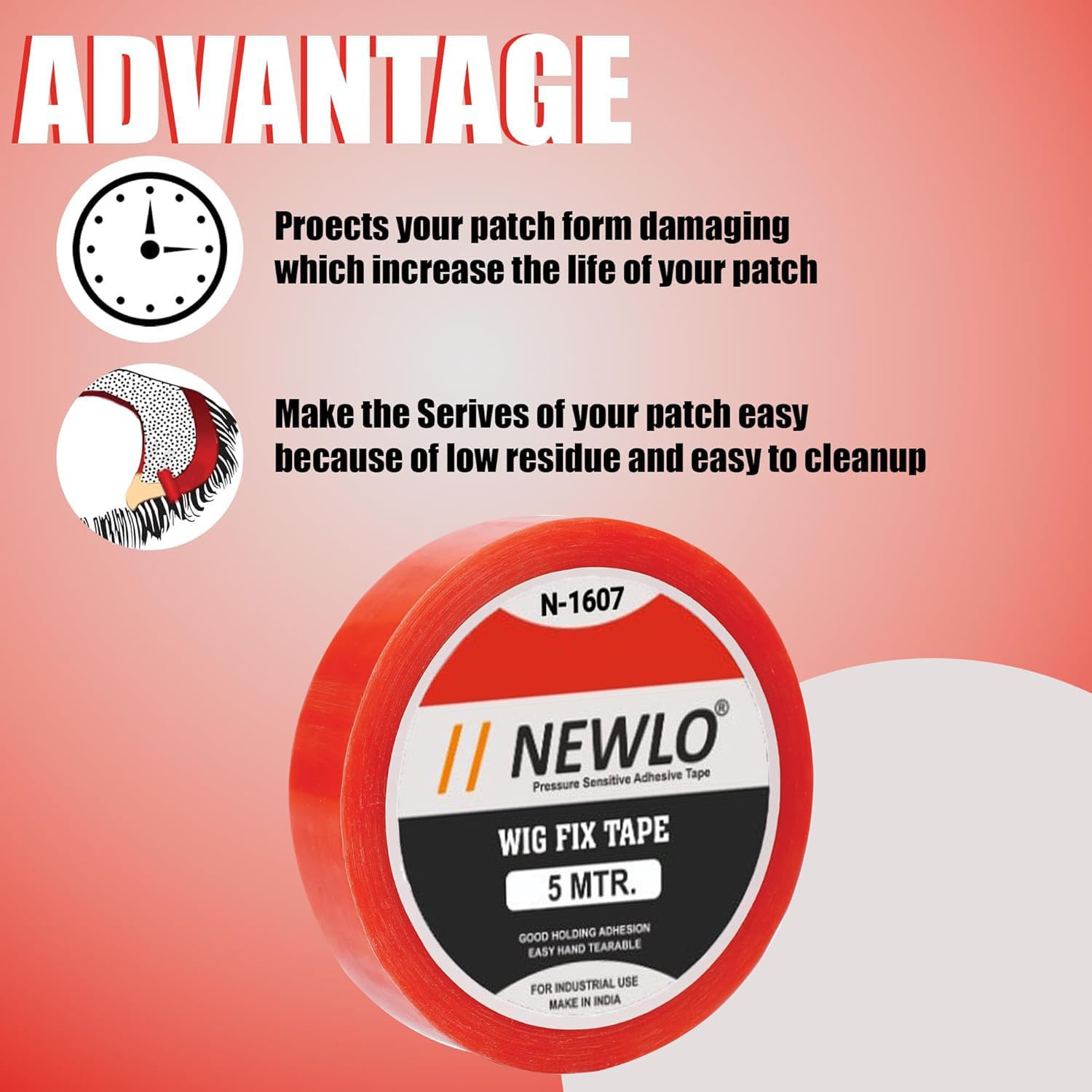 Newlo Red Wig Fix Tape 5M | Double Sided Tape | Waterproof Tape | Easy To Use | No Irritation On Skin | Strong Hold |