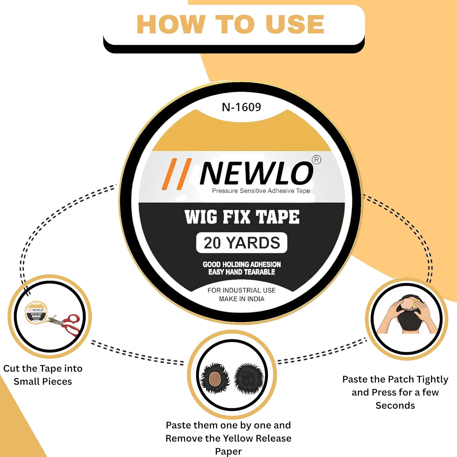 Newlo Black Hair Wig Fix Tape 20 Yards | Double-sided Tape | Water & Sweat Resistant | Skin-Friendly | Easy to Apply & Remove |