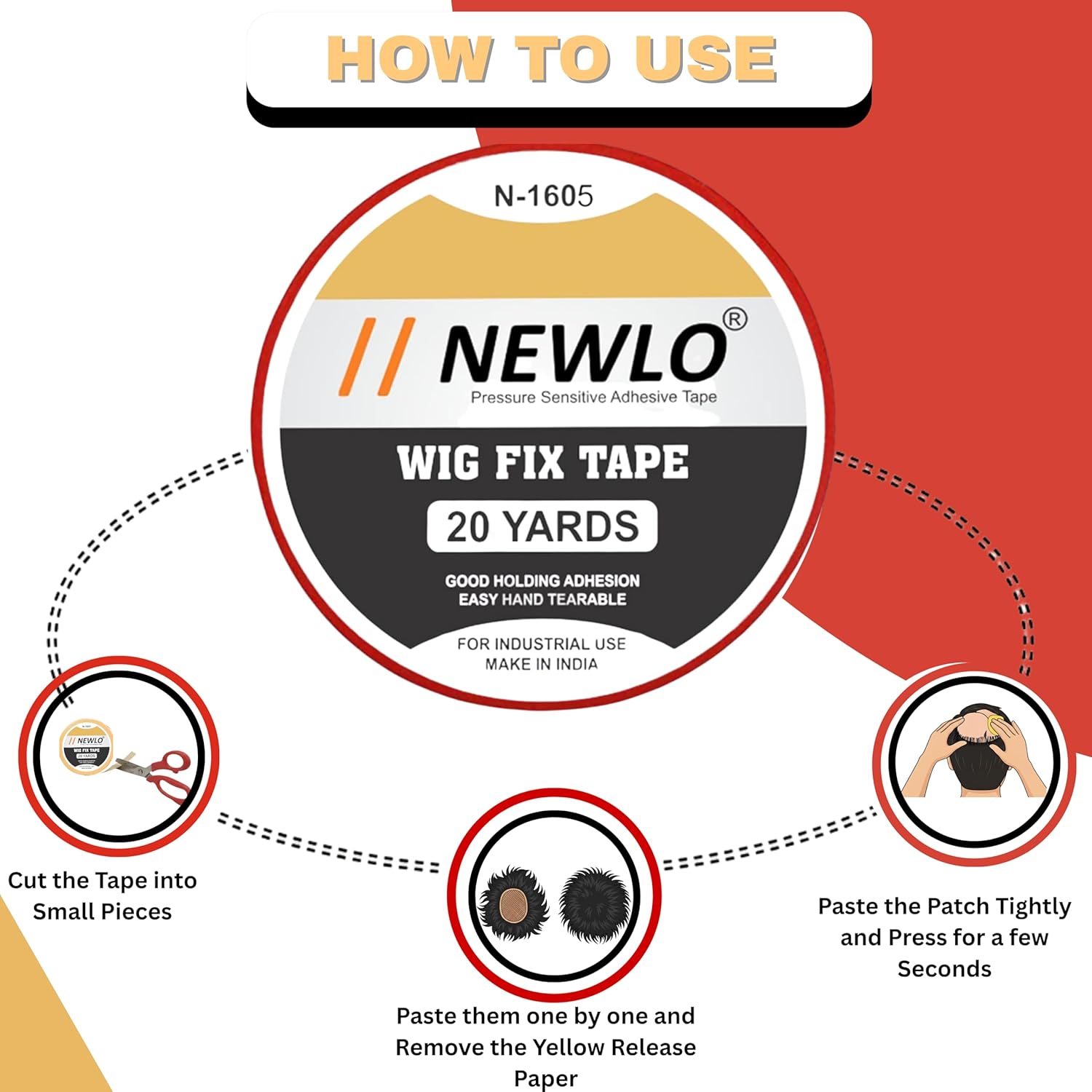 Newlo Wig Fix Red Tape 20 Yards | Strong Adhesion | Easy Application | Non-Shiny Finish | Sensi Tek | Waterproof | Double Sided |