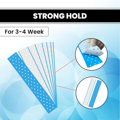 WalkerTape Extenda Bond Plus Bonding Strips With Holes | Skin-friendly Hair Patch Tape| Waterproof and Heat- Resident| Double sided and Transparent Wig Tape | Size - 1 1/2" X 12" (Blue - 100Pcs)