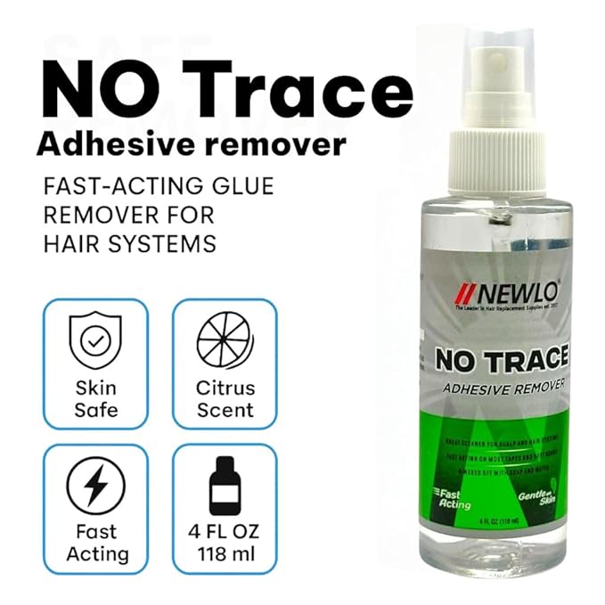 Newlo No Trace Adhesive Remover For Hair Patch & Wigs| Fast-Acting| Citrus Flavour| Great Cleaner| 4 oz. (118 ml)
