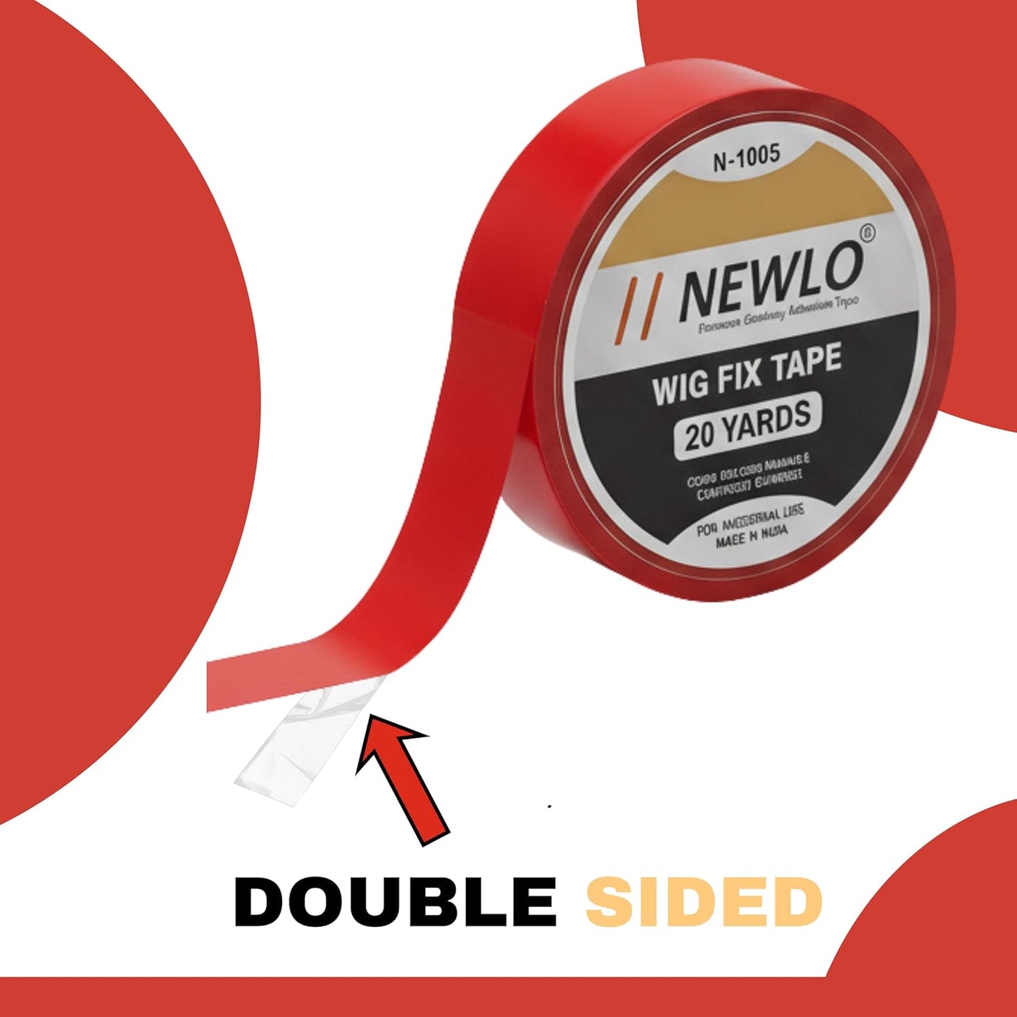 Newlo Wig Fix Red Tape 20 Yards | Strong Adhesion | Easy Application | Non-Shiny Finish | Sensi Tek | Waterproof | Double Sided |
