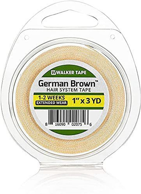 Walker Tape German Brown Wig Tape Double Sided Waterproof Hair System Adhesive | Strong Hold 2–4 Weeks | Easy Apply & Remove for Wigs, Toupees & Hair Patches (1 Inch X 3 Yard)